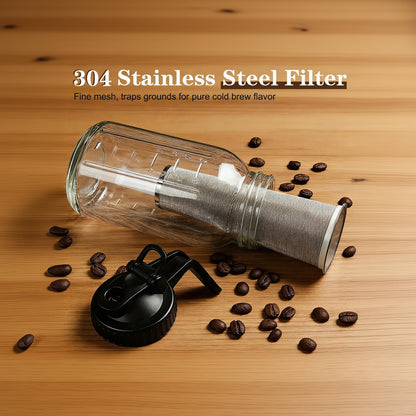 Cold Brew Coffee Maker, 64Oz Mason Jar Pitcher with Airtight Lid and Stainless Steel Filter, 2 Quart Wide Mouth Glass Jar Cold Brew Coffee Kit Tea Infuser Pitcher, Coffee Lovers Gifts for Men/Women