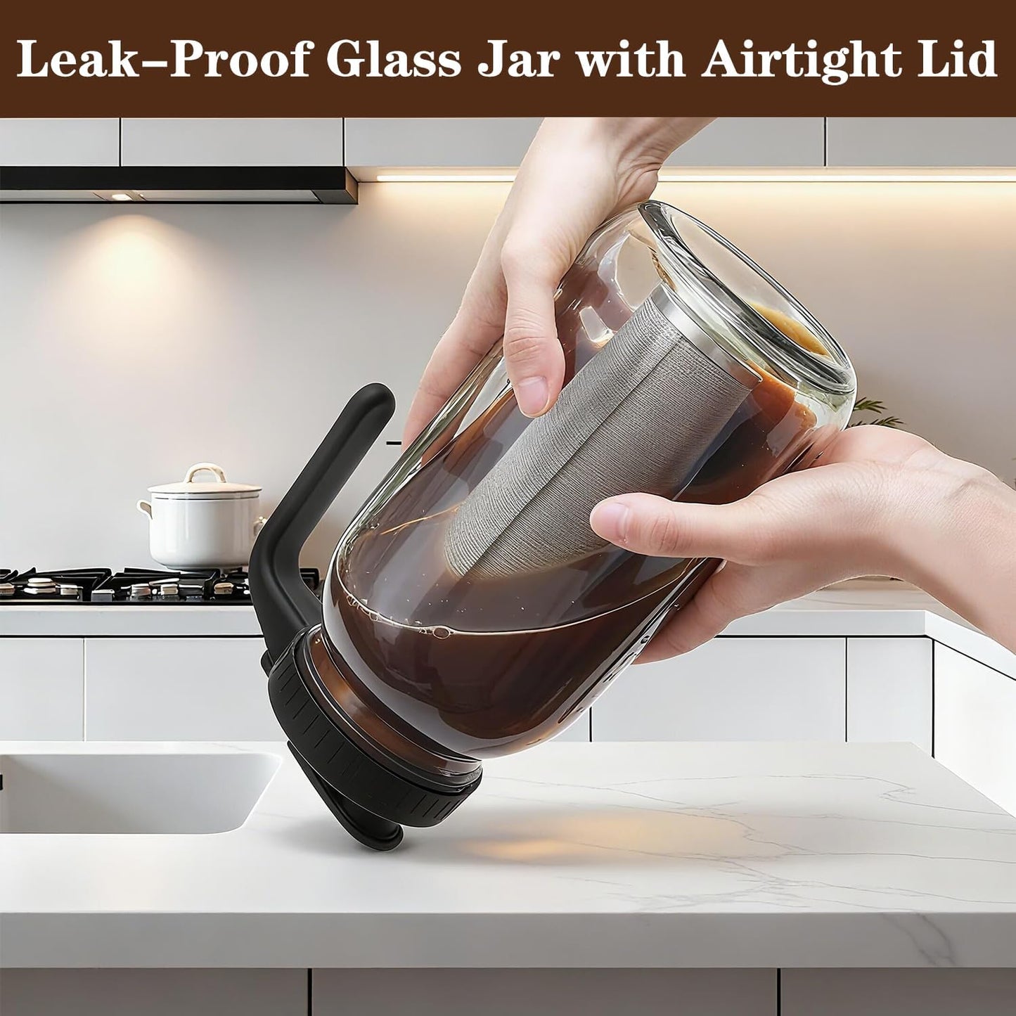 Cold Brew Coffee Maker, 64Oz Cold Brew Pitcher with Stainless Steel Filter & Coffee Mat, Glass Cold Brew Mason Jar with Airtight Lid, Cold Brew Brewer Kit Tea Infuser Pitcher, Gifts for Coffee Lovers