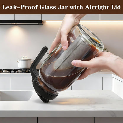 Cold Brew Coffee Maker, 64Oz Cold Brew Pitcher with Stainless Steel Filter & Coffee Mat, Glass Cold Brew Mason Jar with Airtight Lid, Cold Brew Brewer Kit Tea Infuser Pitcher, Gifts for Coffee Lovers