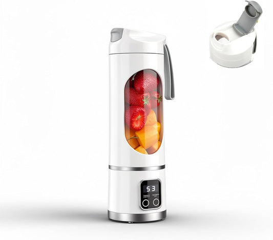Portable Blender, 12-Blade Cordless Smoothie Maker, 15.2Oz with Ice Crush Power, USB-C Rechargeable, Leakproof, Bpa-Free, Self-Cleaning for Shakes, Protein, Juices, Frozen Fruit (White, 7.4V)