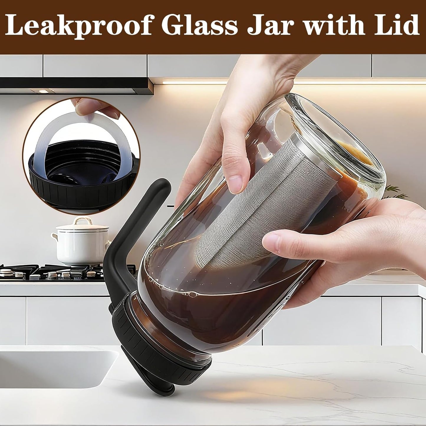 Cold Brew Coffee Maker, 64Oz Mason Jar Pitcher with Airtight Lid and Stainless Steel Filter, 2 Quart Wide Mouth Glass Jar Cold Brew Coffee Kit Tea Infuser Pitcher, Coffee Lovers Gifts for Men/Women