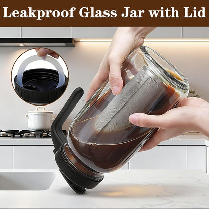 Cold Brew Coffee Maker, 64Oz Mason Jar Pitcher with Airtight Lid and Stainless Steel Filter, 2 Quart Wide Mouth Glass Jar Cold Brew Coffee Kit Tea Infuser Pitcher, Coffee Lovers Gifts for Men/Women