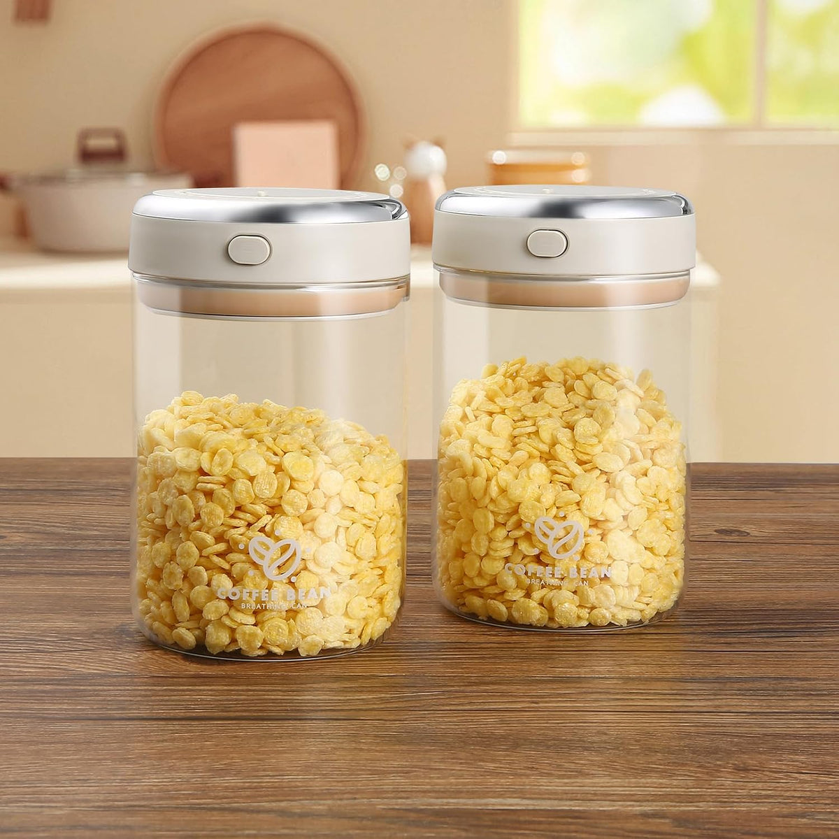 2 Pack 37Oz Coffee Canister with Scoop,Glass Storage Airtight Container | with One-Way Valve Airtight Lid Date Tracker Storage Container for Grounds Beans Tea Cereal Sugar Flour Cookies