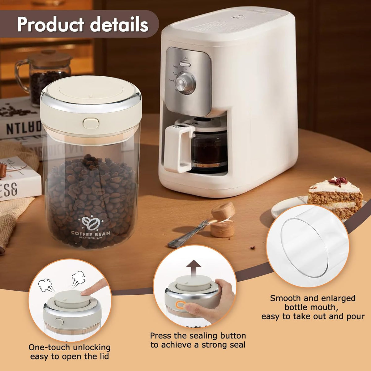 2 Pack 37Oz Coffee Canister with Scoop,Glass Storage Airtight Container | with One-Way Valve Airtight Lid Date Tracker Storage Container for Grounds Beans Tea Cereal Sugar Flour Cookies
