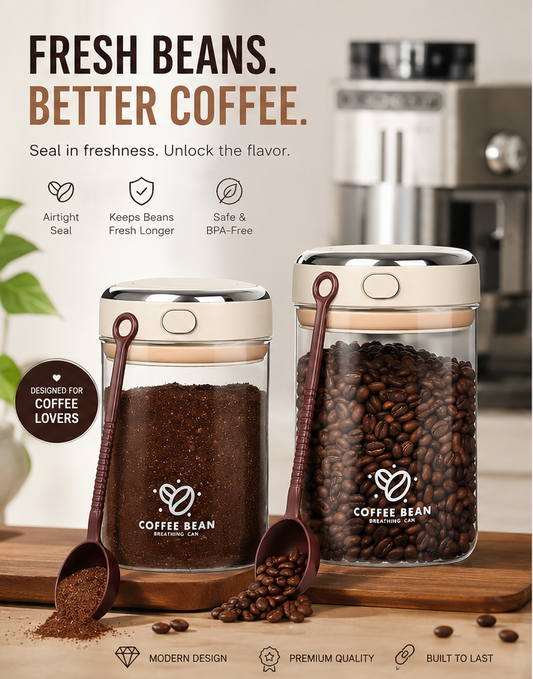 2 Pack 37Oz Coffee Canister with Scoop,Glass Storage Airtight Container | with One-Way Valve Airtight Lid Date Tracker Storage Container for Grounds Beans Tea Cereal Sugar Flour Cookies