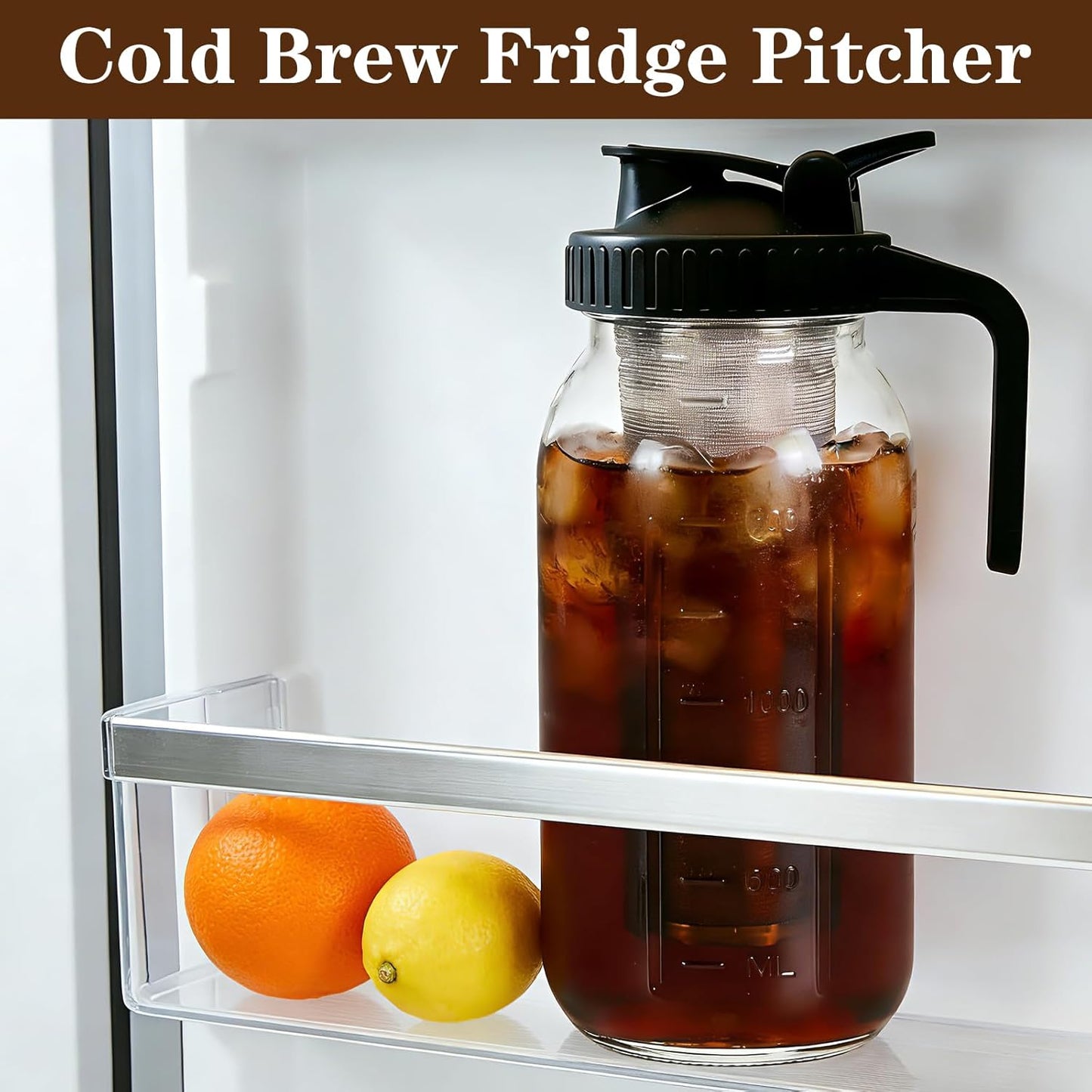 Cold Brew Coffee Maker, 64Oz Mason Jar Pitcher with Airtight Lid and Stainless Steel Filter, 2 Quart Wide Mouth Glass Jar Cold Brew Coffee Kit Tea Infuser Pitcher, Coffee Lovers Gifts for Men/Women