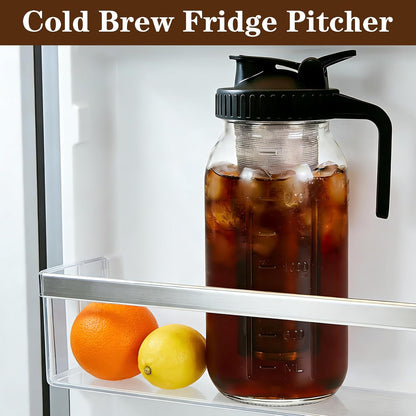 Cold Brew Coffee Maker, 64Oz Mason Jar Pitcher with Airtight Lid and Stainless Steel Filter, 2 Quart Wide Mouth Glass Jar Cold Brew Coffee Kit Tea Infuser Pitcher, Coffee Lovers Gifts for Men/Women