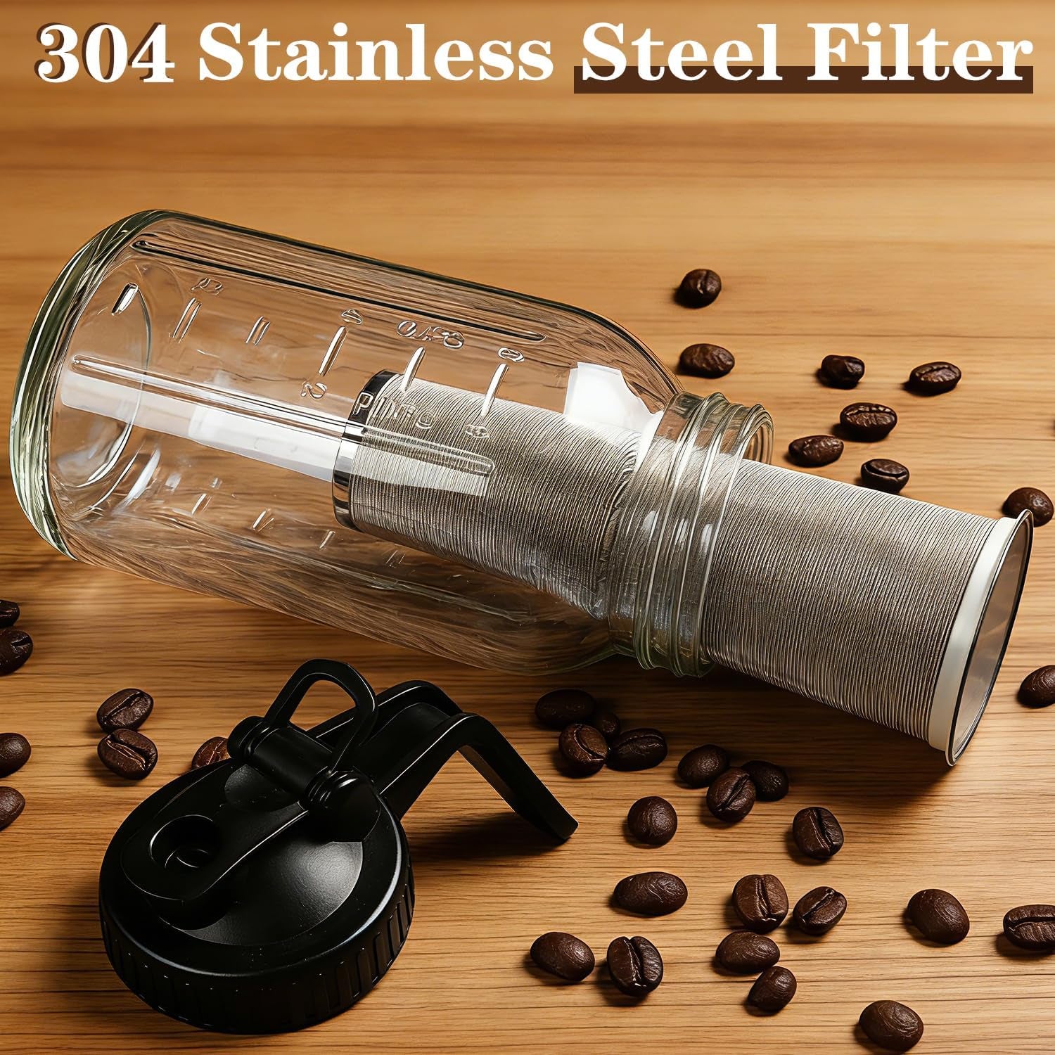 Cold Brew Coffee Maker, 64Oz Cold Brew Pitcher with Stainless Steel Filter & Coffee Mat, Glass Cold Brew Mason Jar with Airtight Lid, Cold Brew Brewer Kit Tea Infuser Pitcher, Gifts for Coffee Lovers